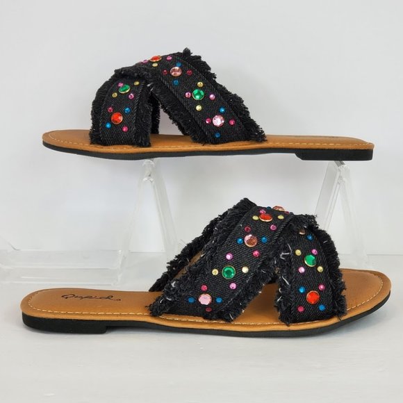 NEW X-BAND EMBELLISH SANDAL BLACK DEMI - Picture 2 of 5